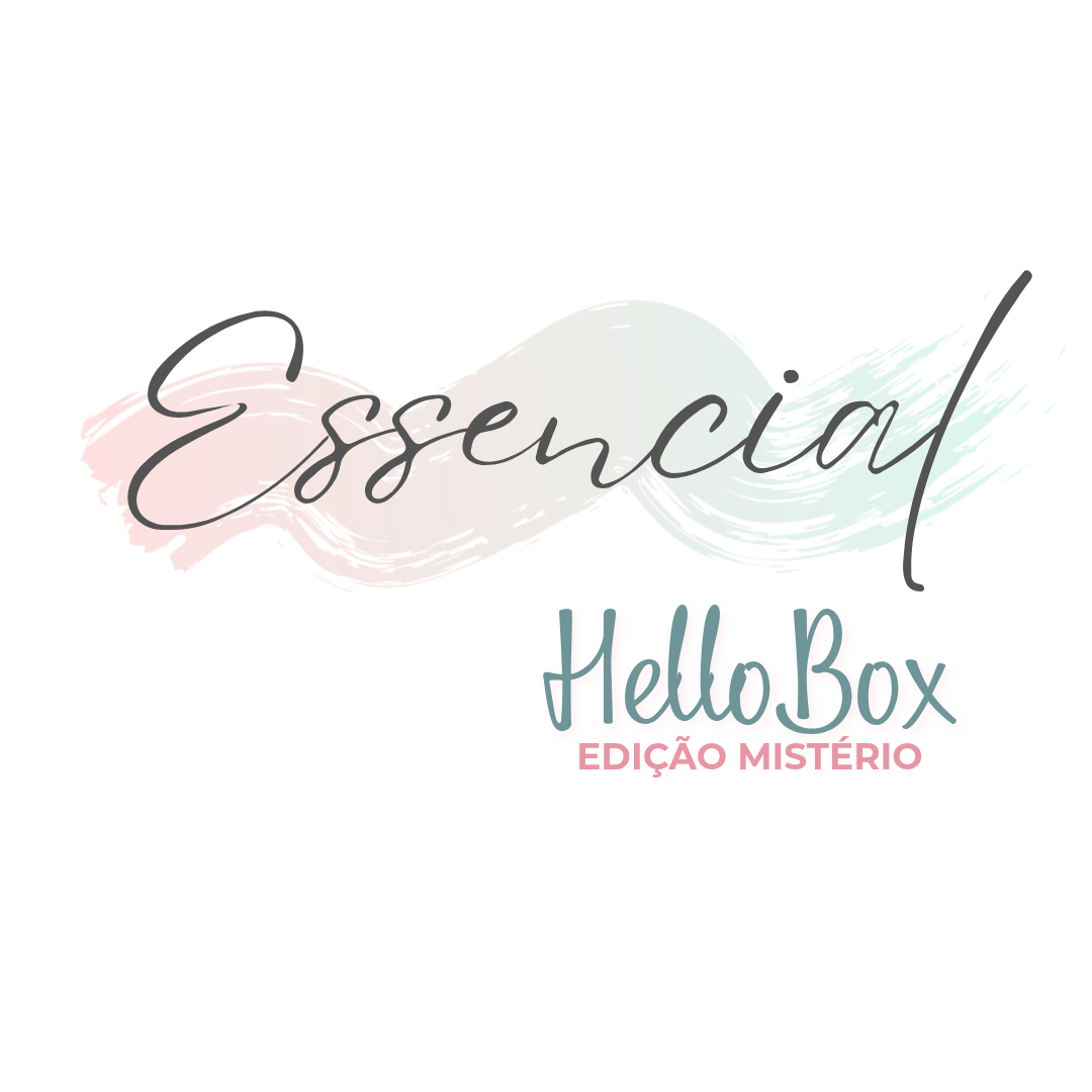 Texto 'Essencial' com fundo pastel e texto 'HelloBox EDIÇÃO MISTÉRIO'