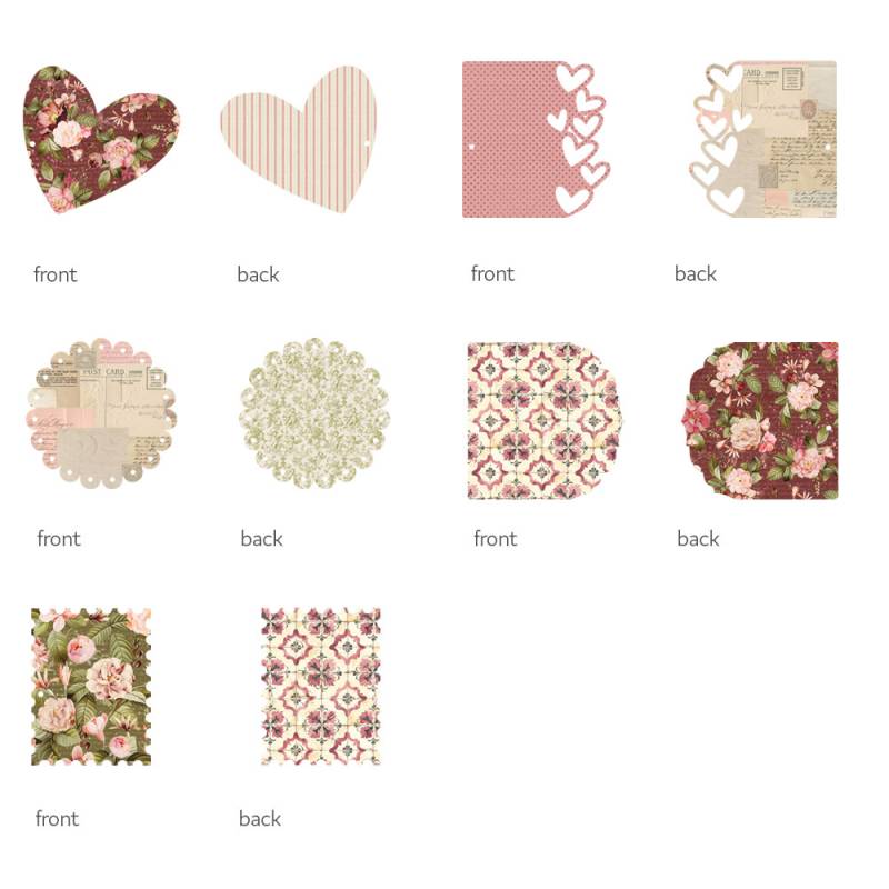 Recortes decorativos para scrapbook com padrões florais e vintage