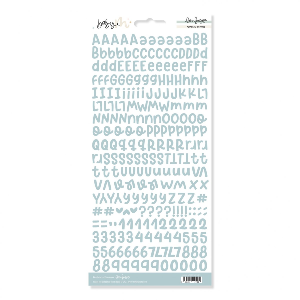 Folha de autocolantes alfabeto azul claro da marca bobbynhi