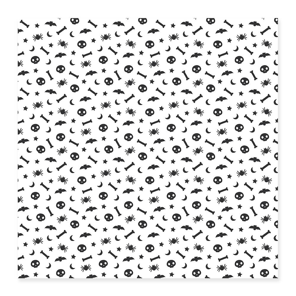 Papel ou tecido branco com padrão preto de caveiras e bombas