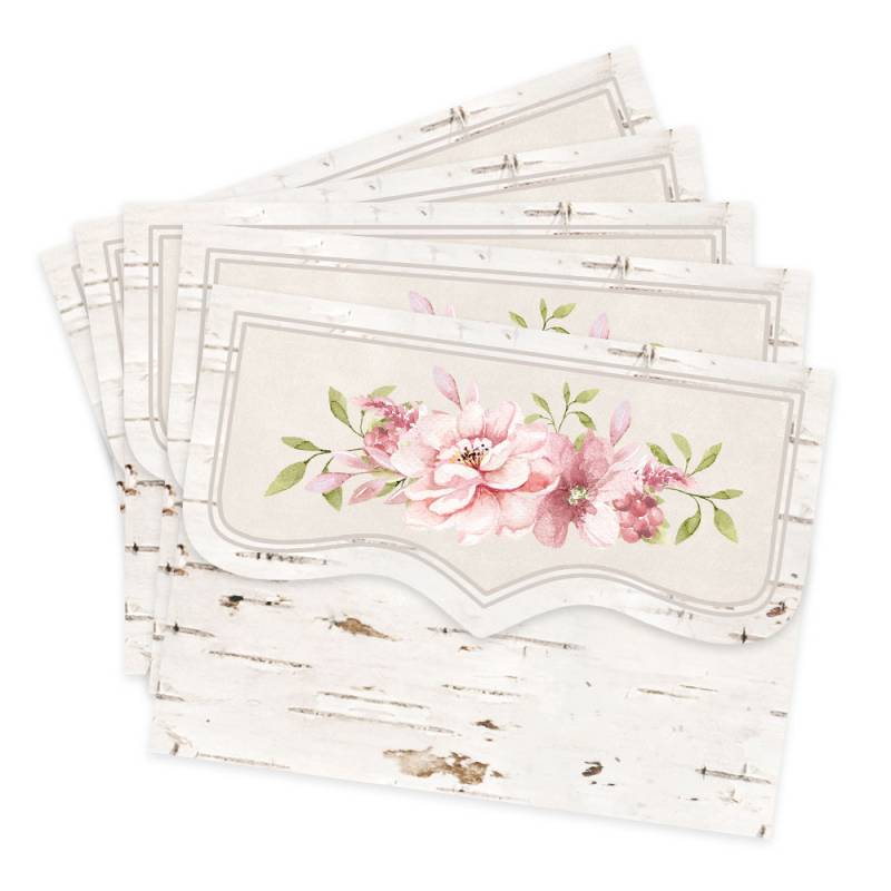 Guardanapos de papel com padrão floral em fundo branco texturizado