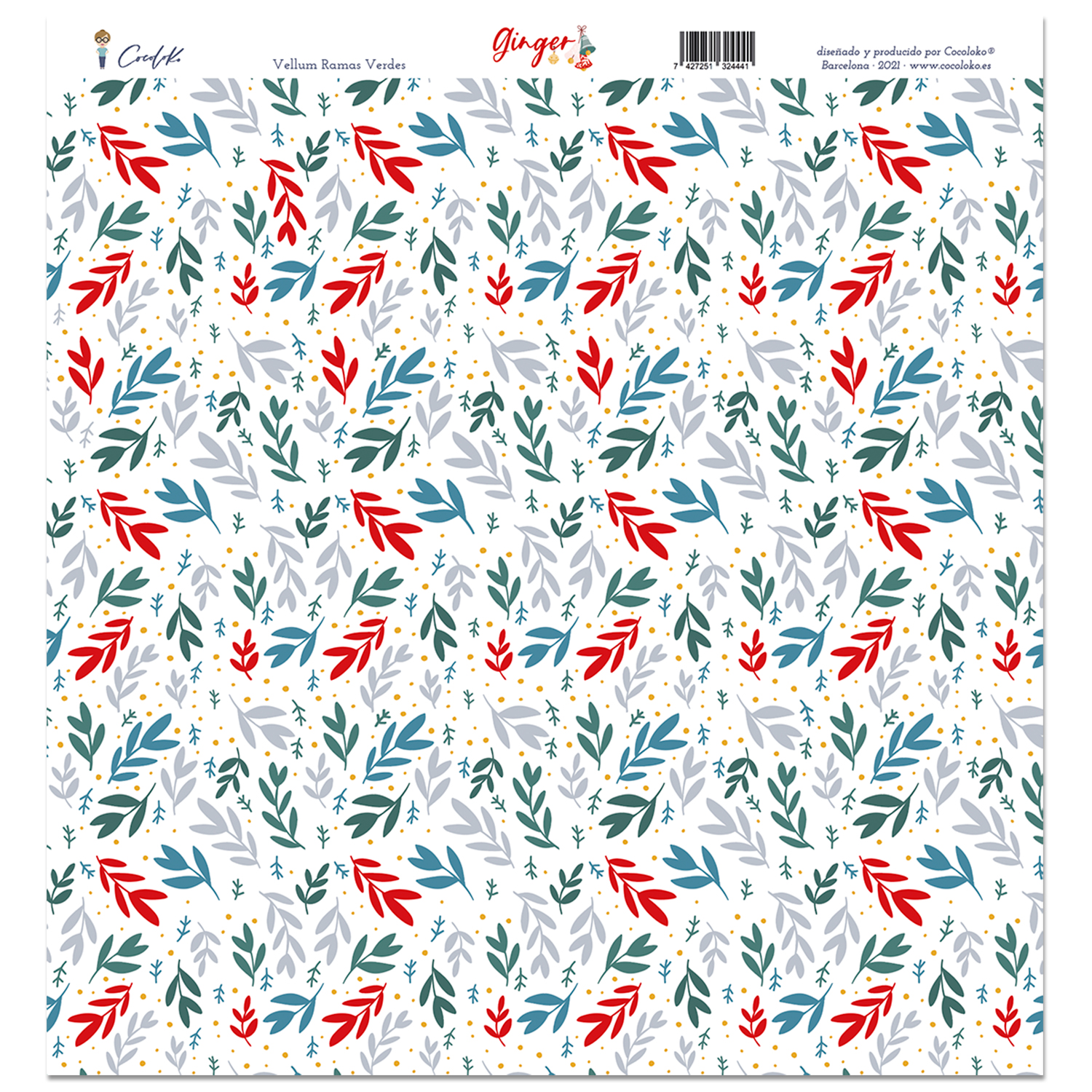 Papel decorativo com padrão de ramos coloridos