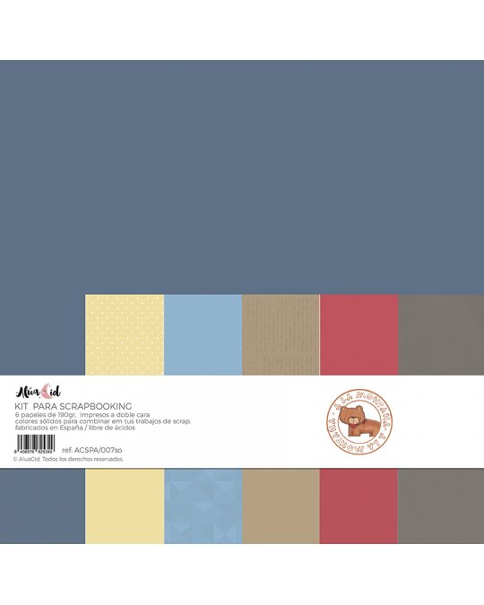 Kit para scrapbooking com papéis coloridos e padrão variado