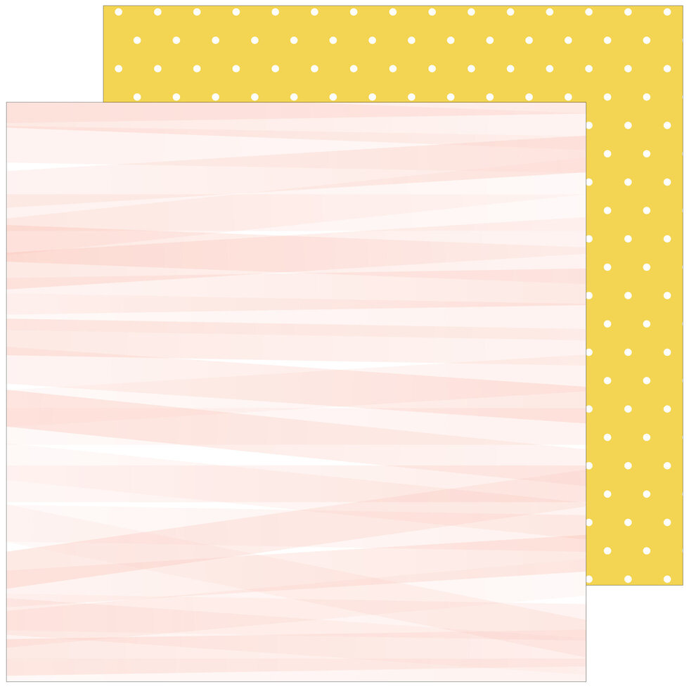 Folhas de papel decorativo rosa com riscas e amarelo com pontos brancos