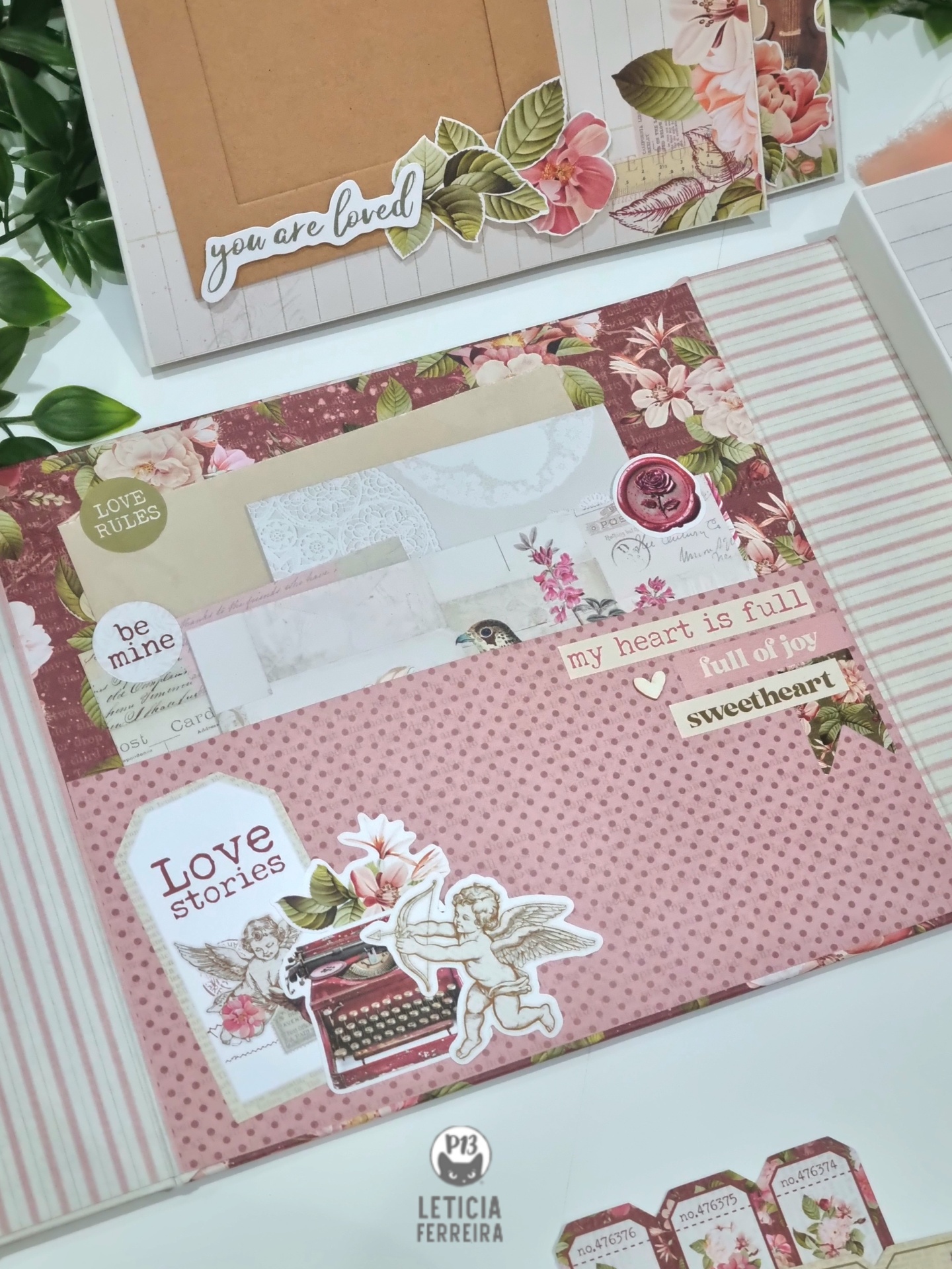 Papelaria decorativa com padrões florais, etiquetas românticas e recortes vintage