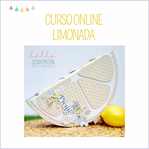 Objeto em forma de fatia de limão decorativo com limão amarelo e texto promocional
