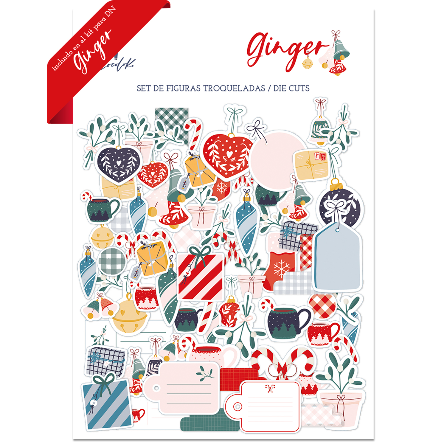 Conjunto colorido de figuras recortadas com desenhos variados de Natal e etiquetas