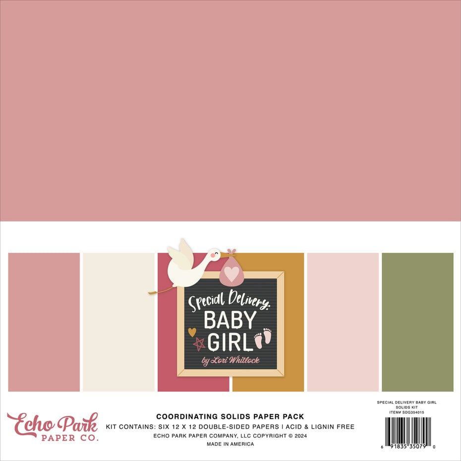 kit de papéis sólidos coordenados com tema baby girl em várias cores