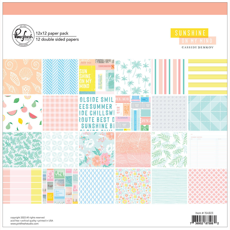 Pacote de papel decorativo 12x12 com padrões variados e cores pastel