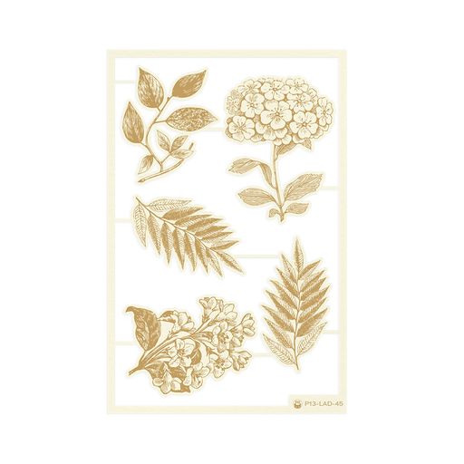 Ilustrações de flores e folhas em tons castanho claro em fundo branco