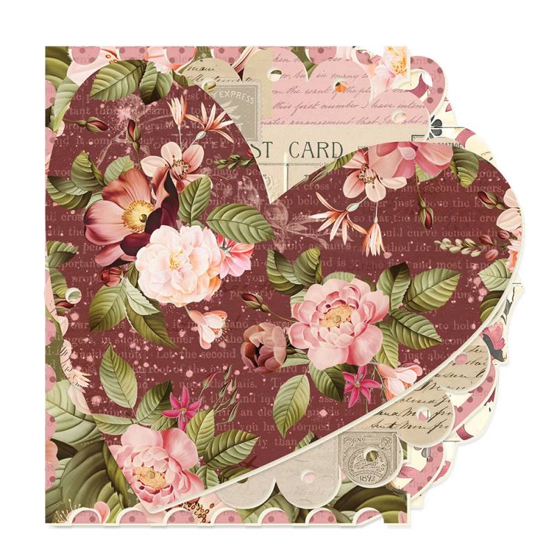 Cartões postais decorativos com padrão floral em tons de rosa e verde.