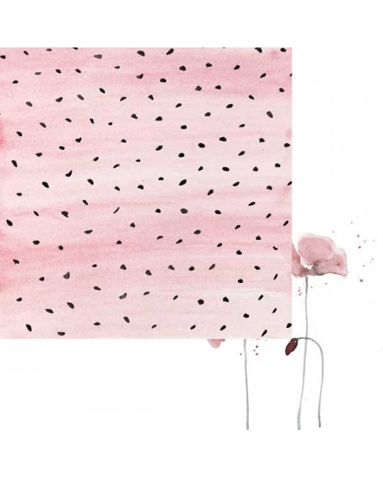 tecido rosa com pontos pretos e desenho floral abstrato