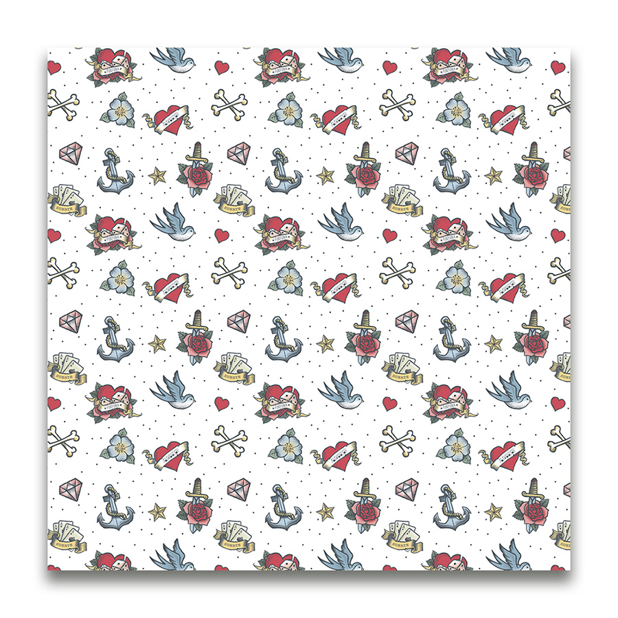 Papel de embrulho com padrão de tatuagens clássicas coloridas