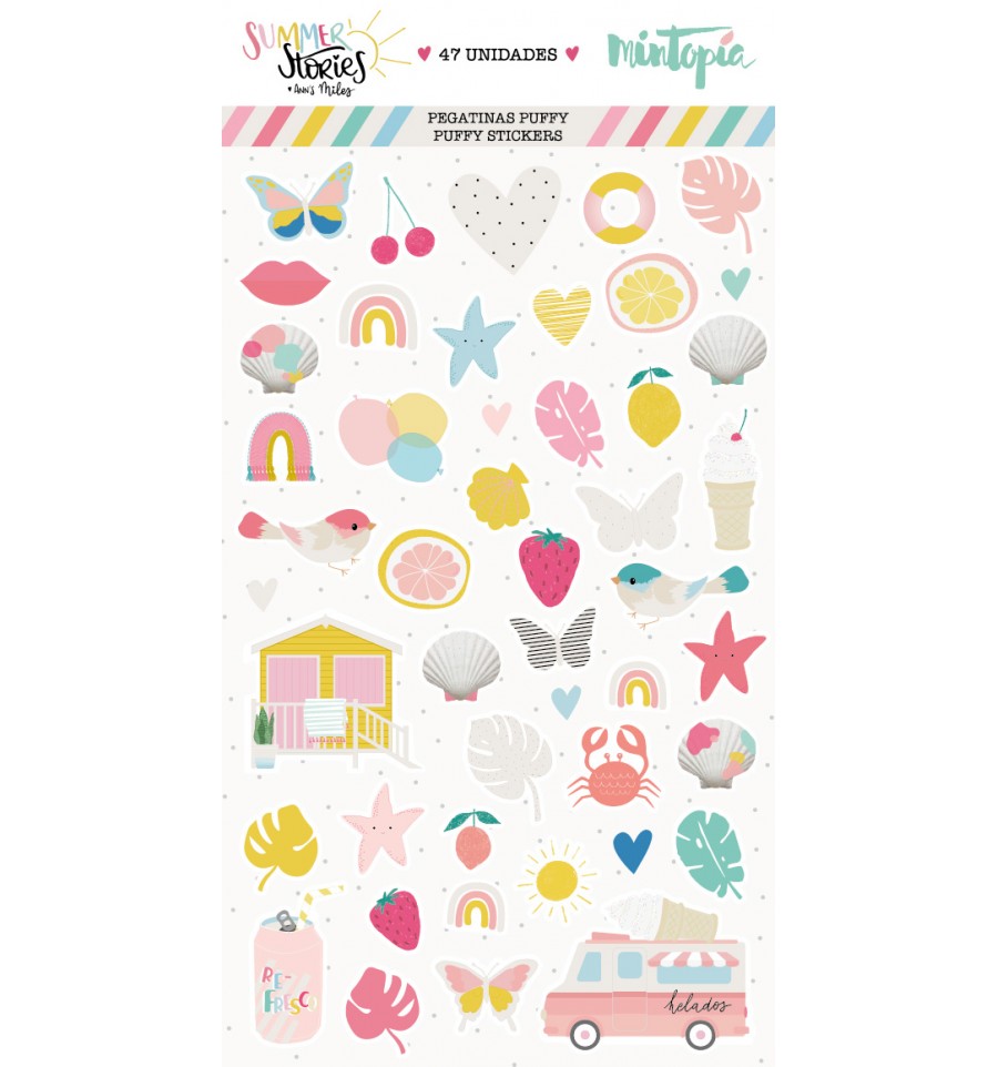 Pacote de 47 autocolantes coloridos com temas de verão em tons pastel
