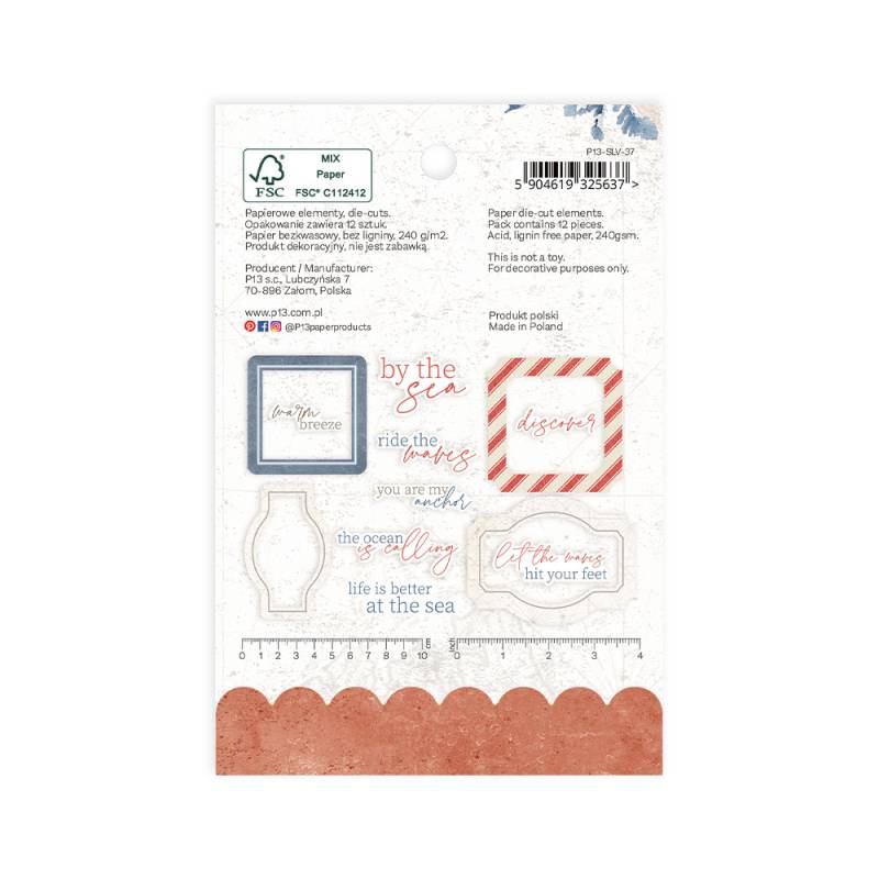 Pacote de papéis decorativos com temas e frases relacionadas ao mar