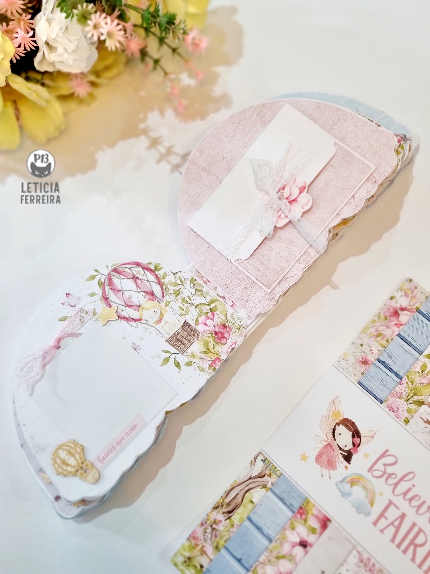 Papelaria decorativa floral e tema fada com envelope e bloco de notas