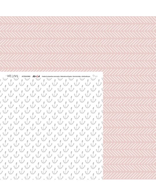 Tecidos com padrões de âncoras cinzentas em fundo branco e linhas em espinha de peixe rosa claro