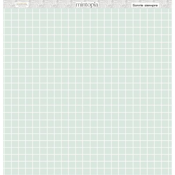 Padrão de azulejos verdes com texto 'mintopia' e 'Sonríe siempre' no topo