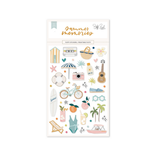 Folha de autocolantes 'summer memories' com motivos de praia coloridos