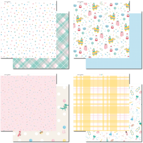 Conjunto de papéis decorativos com padrões coloridos variados