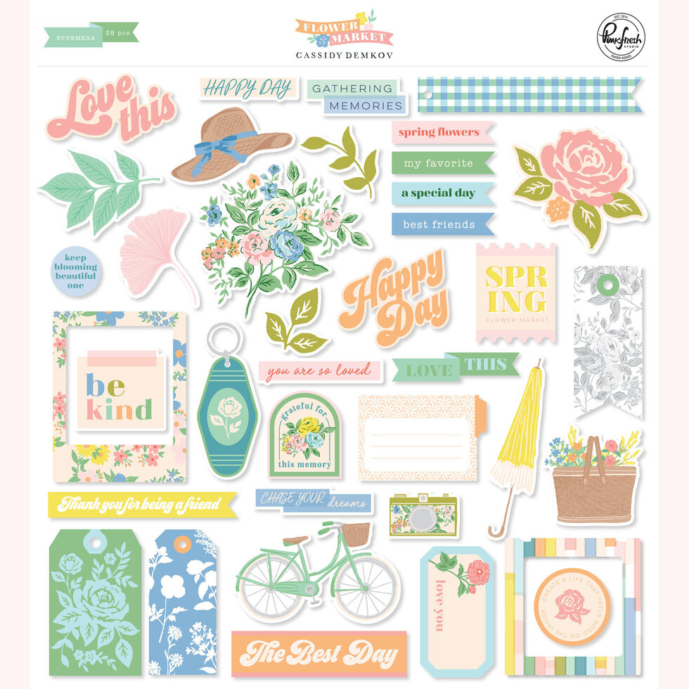 Adesivos decorativos com temas de primavera e mensagens positivas em cores pastel