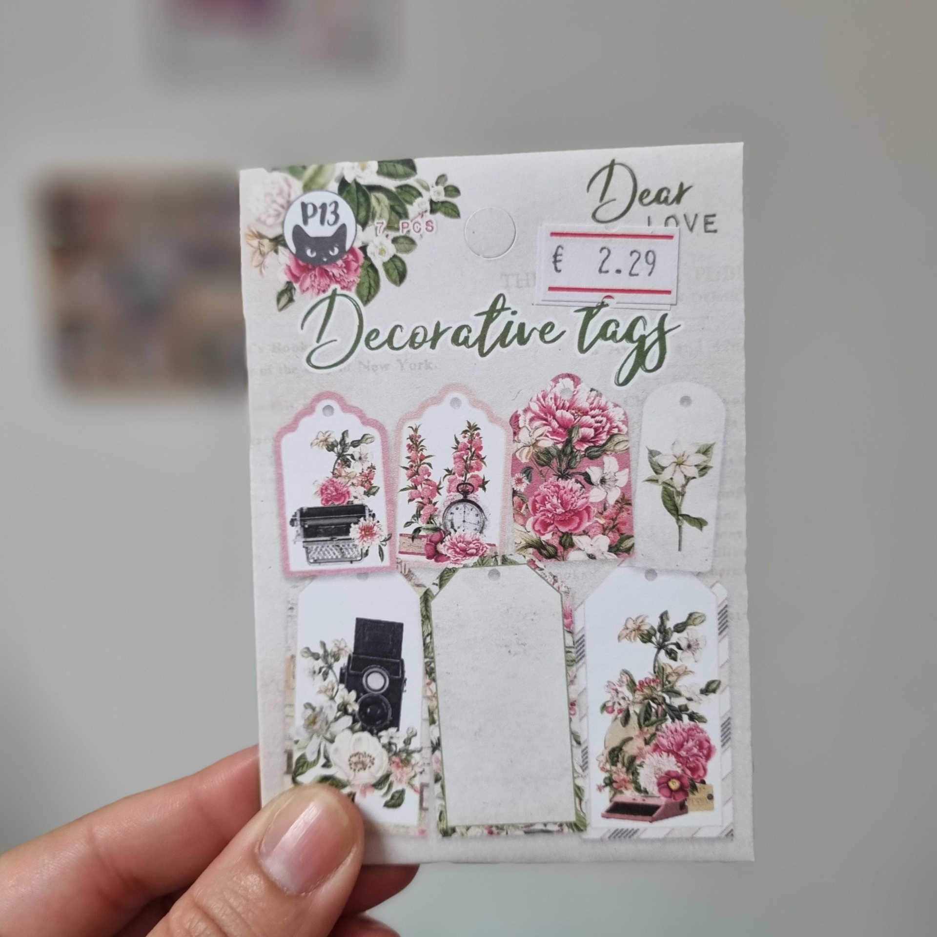 Cartão com etiquetas decorativas florais e vintage com preço €2.29