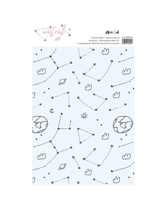 Folha de papel scrapbook padrão constelações e planetas em fundo branco