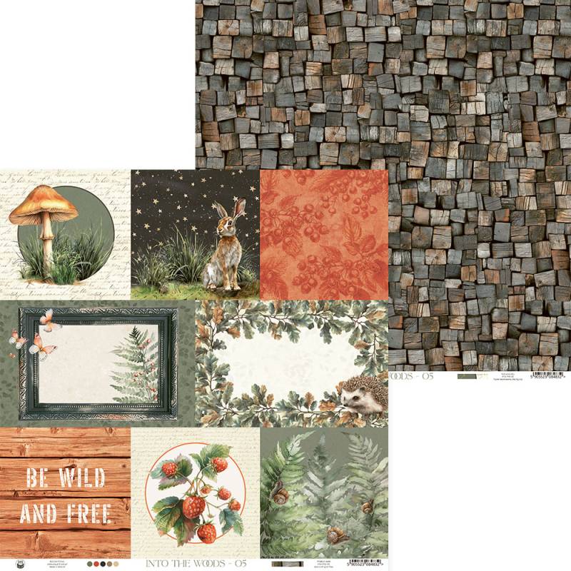 Conjunto de papéis decorativos com temas naturais e florestais variados