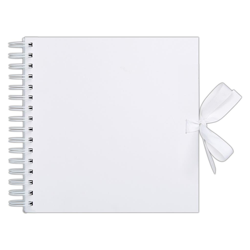 Caderno branco quadrado com espiral e laço de fita