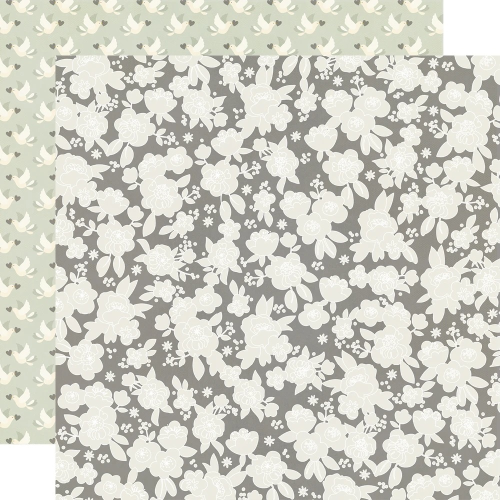 dois papéis de parede ou tecidos com padrão floral em cinza e verde claro