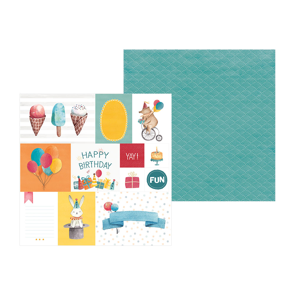 Folhas de papel para festas com desenhos coloridos e padrão azul