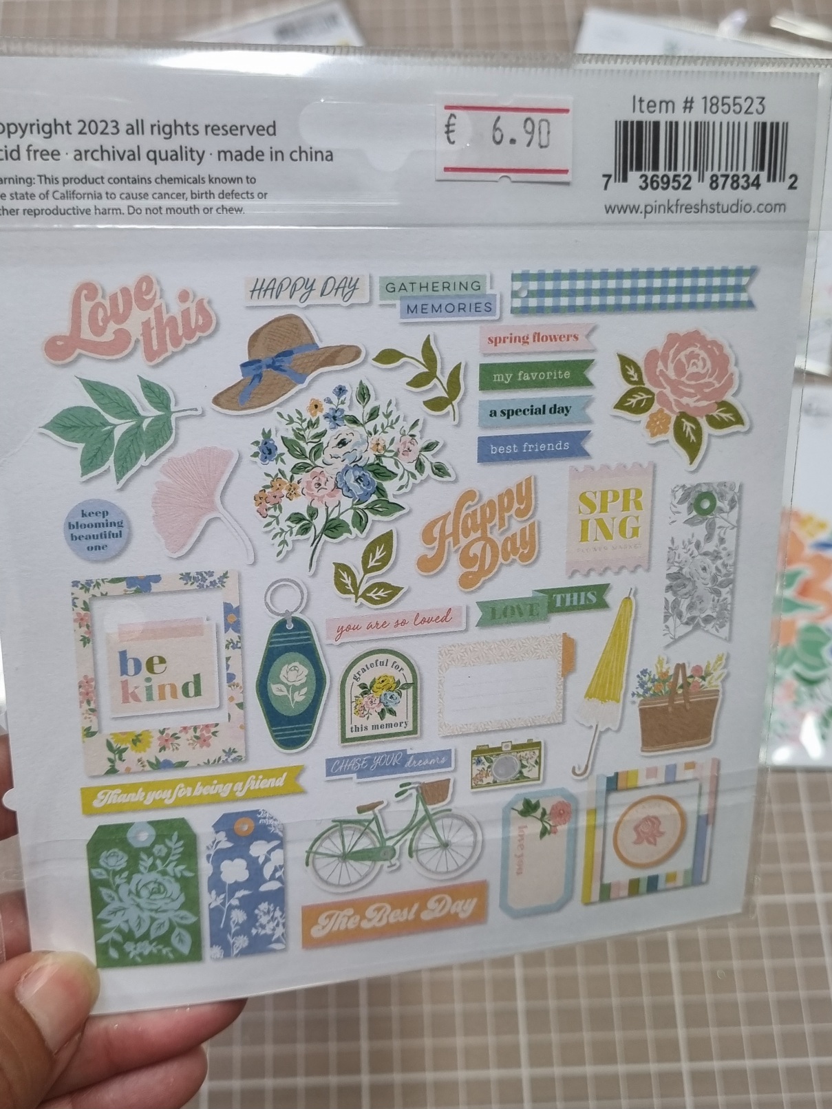 Conjunto de autocolantes decorativos com temas florais e frases em inglês