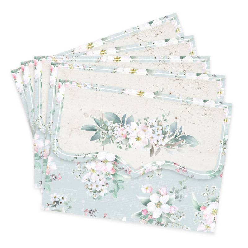 Conjunto de seis envelopes florais azuis e brancos