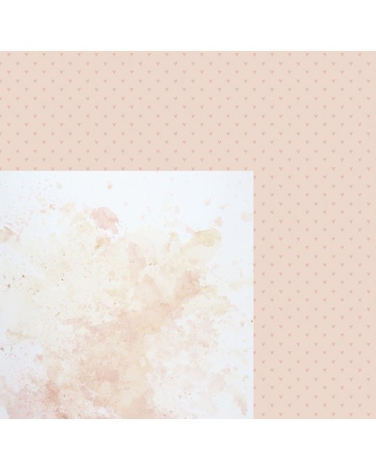 padrão de papel de parede rosa claro com pequenos corações e detalhe de manchas pastel em branco