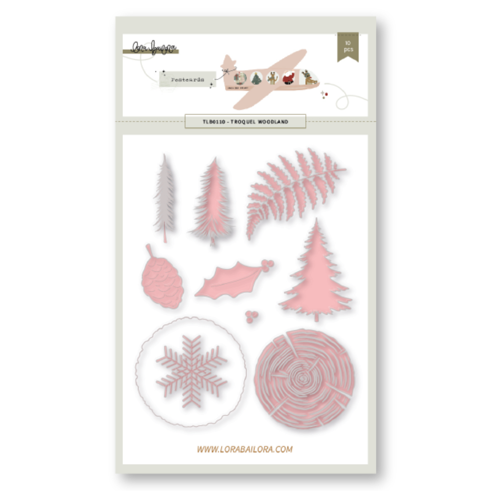 Conjunto de 10 peças decorativas rosa com motivos de natureza como folhas, penas e madeira