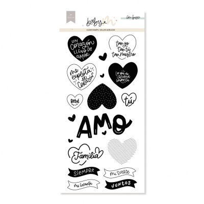 Autocolantes decorativos com corações e palavras em preto e branco