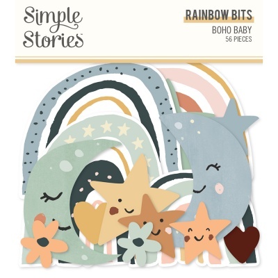 Pacote de recortes decorativos coloridos Simple Stories Rainbow Bits Boho Baby