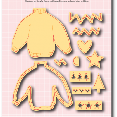 Moldes para máquina de troquelado com formas diversas, incluindo camisola, corações, estrela e árvores