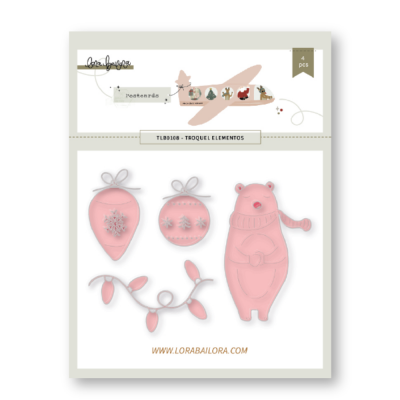 Conjunto de 4 troqueles rosa com tema de Natal e urso em embalagem branca