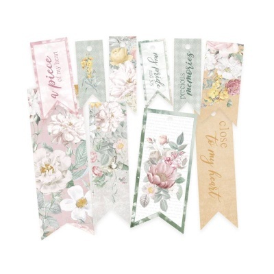 Marcadores de livros florais em tons pastel com textos em inglês.