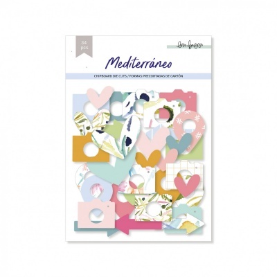 Conjunto de recortes em cartão com variadas formas coloridas e padrões florais.