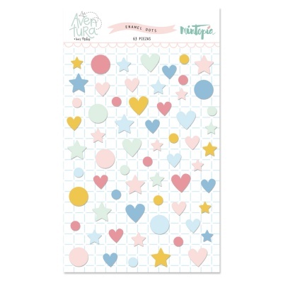 Pacote de autocolantes coloridos de esmalte com corações, estrelas e círculos
