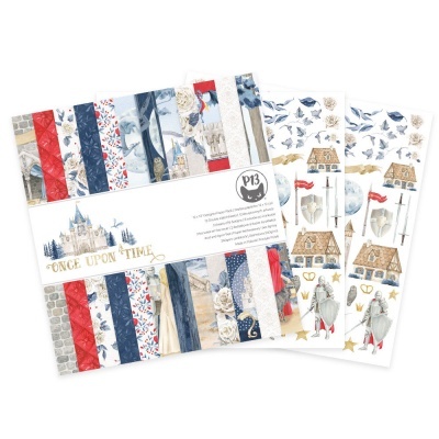 Papel decorativo medieval com castelos, cavaleiros e padrões coloridos