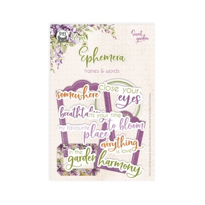 Pacote conjunto de ephemera floral com textos em inglês e decoração lilás e verde