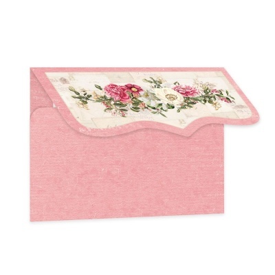 Envelope cor-de-rosa com aba decorativa floral ondulada
