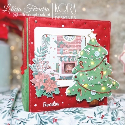 Livro artesanal Natal árvore lareira decoração Família vermelho verde