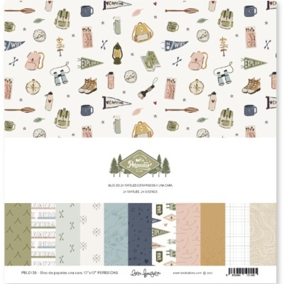 Bloco de papel decorativo com padrões de campismo em cores suaves