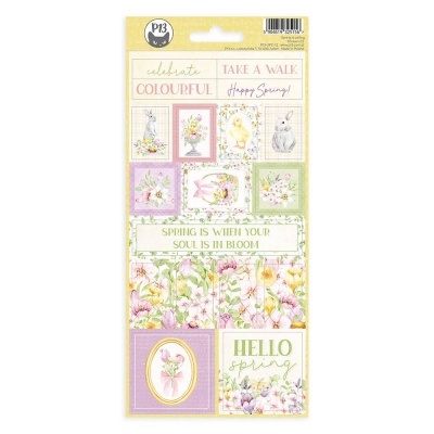 Autocolantes decorativos de primavera com flores, coelhos e mensagens em cores pastel