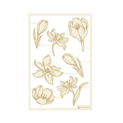 Folha de carimbo com desenhos florais em linha castanha