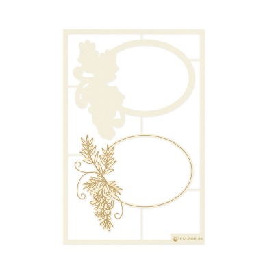 Etiqueta adesiva branca com detalhes dourados e áreas ovais para escrita